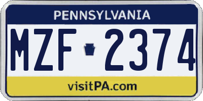 PA license plate MZF2374