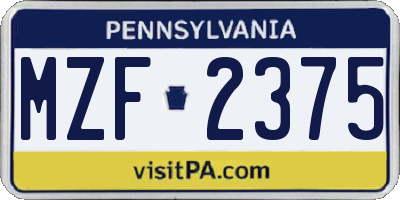 PA license plate MZF2375