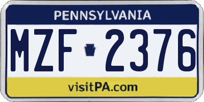 PA license plate MZF2376