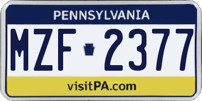 PA license plate MZF2377