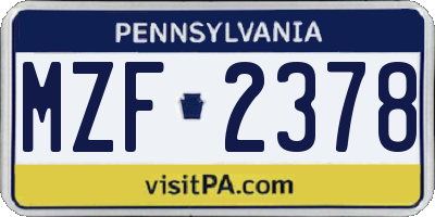 PA license plate MZF2378