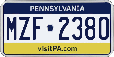 PA license plate MZF2380