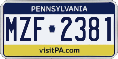 PA license plate MZF2381