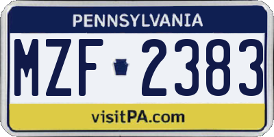 PA license plate MZF2383