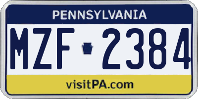 PA license plate MZF2384