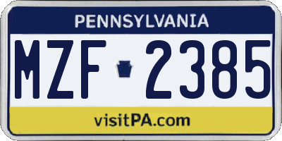 PA license plate MZF2385