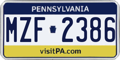 PA license plate MZF2386