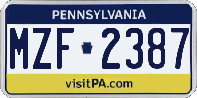 PA license plate MZF2387