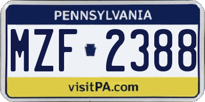 PA license plate MZF2388