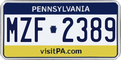 PA license plate MZF2389