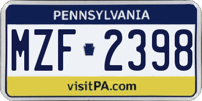 PA license plate MZF2398