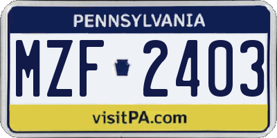 PA license plate MZF2403