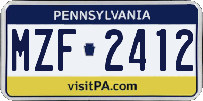 PA license plate MZF2412