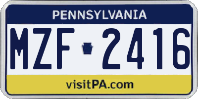 PA license plate MZF2416