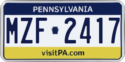 PA license plate MZF2417