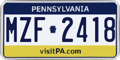 PA license plate MZF2418