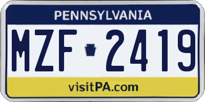 PA license plate MZF2419