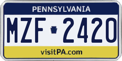 PA license plate MZF2420