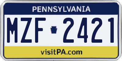 PA license plate MZF2421