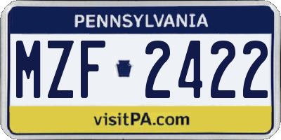 PA license plate MZF2422