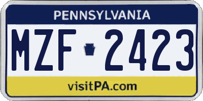 PA license plate MZF2423