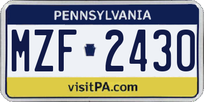 PA license plate MZF2430