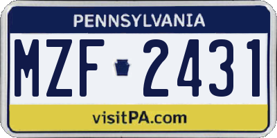 PA license plate MZF2431