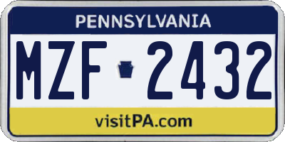 PA license plate MZF2432