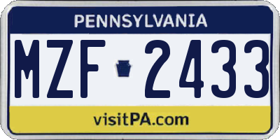 PA license plate MZF2433
