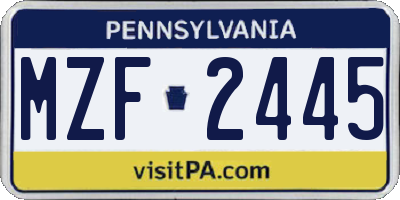 PA license plate MZF2445