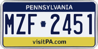 PA license plate MZF2451