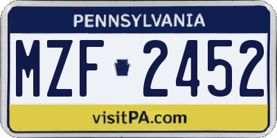 PA license plate MZF2452