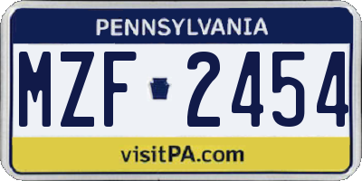 PA license plate MZF2454