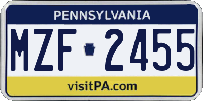 PA license plate MZF2455