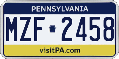 PA license plate MZF2458