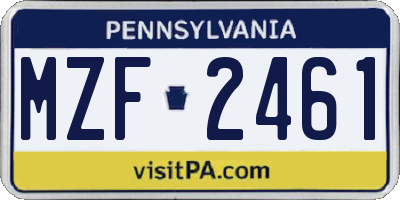 PA license plate MZF2461