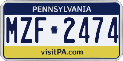 PA license plate MZF2474