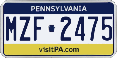 PA license plate MZF2475