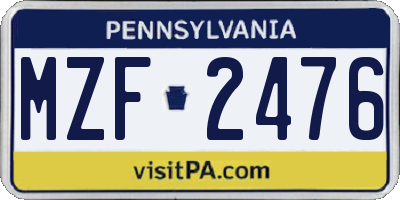 PA license plate MZF2476