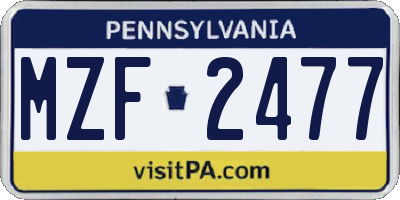 PA license plate MZF2477