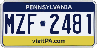 PA license plate MZF2481
