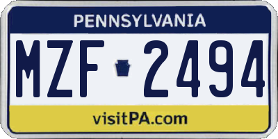 PA license plate MZF2494