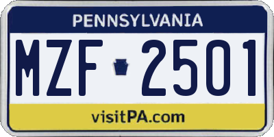 PA license plate MZF2501