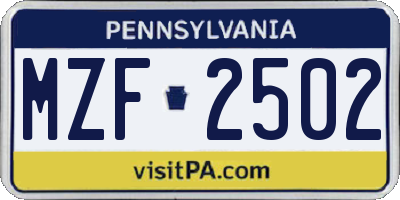 PA license plate MZF2502