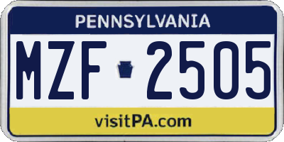 PA license plate MZF2505