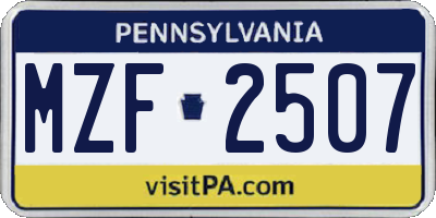 PA license plate MZF2507