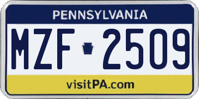 PA license plate MZF2509