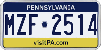 PA license plate MZF2514