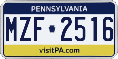 PA license plate MZF2516