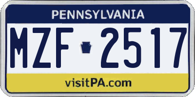 PA license plate MZF2517
